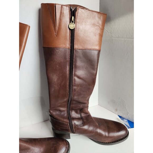 Franco Sarto Chipper Tall Black Brown Leather Riding Boots 7 Embossed Crest - Picture 3 of 7